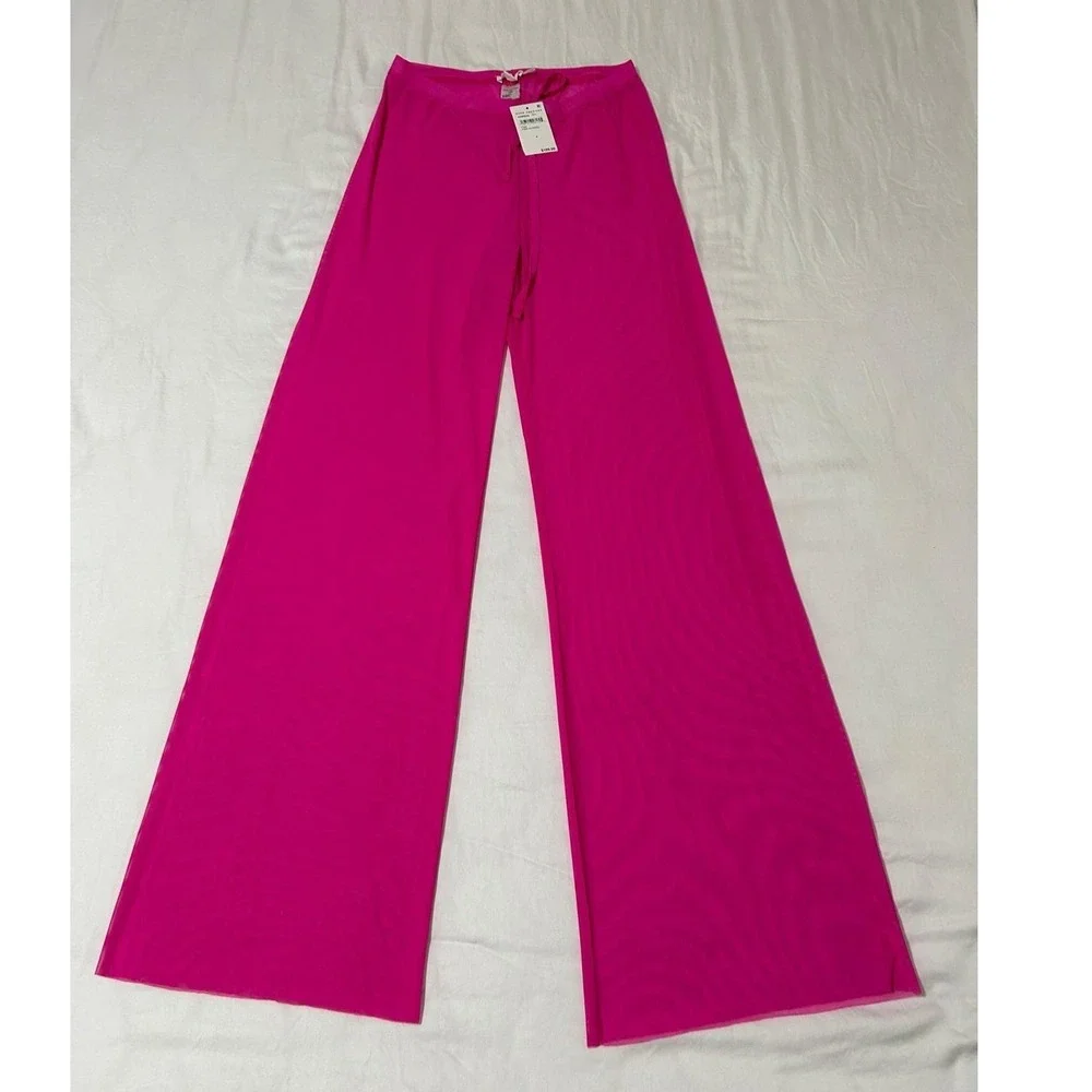 Good American Pink Glow Mesh Wide Leg Beach Cover Up Pants GSW0548 Womens Small